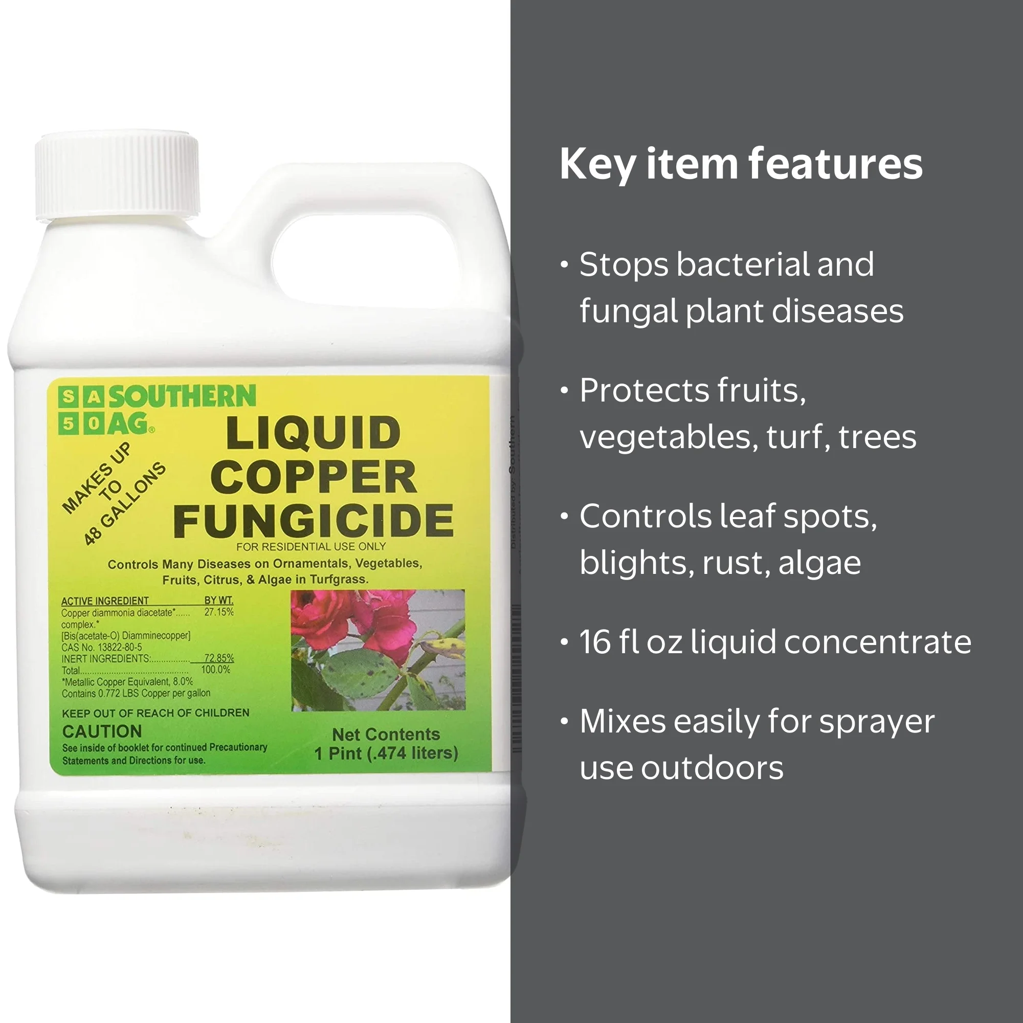 Southern Ag Liquid Copper Fungicide, 16 fl oz, Controls Bacterial