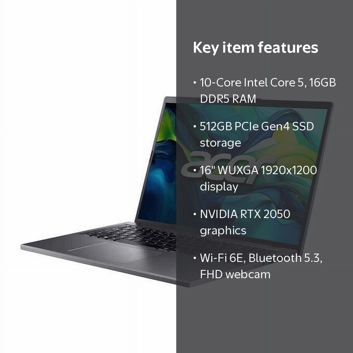 Acer Aspire 16” Laptop – Intel Core 5 120U – GeForce RTX 2050