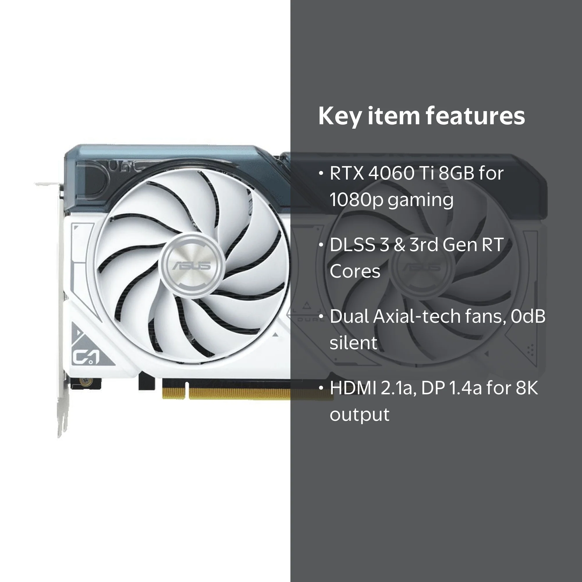 ASUS GeForce RTX 4060 Ti Dual White 8GB GPU Graphics Card