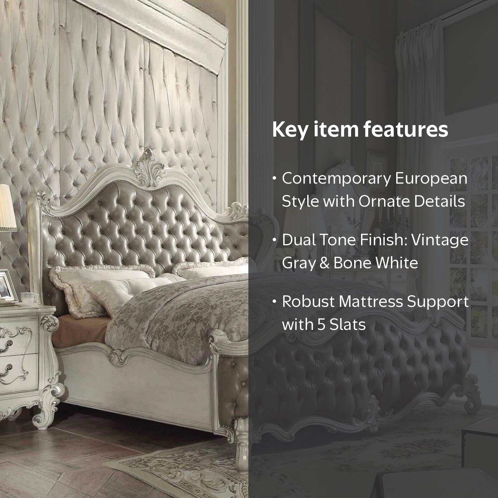 ACME Versailles Tufted California King Panel Bed in Vintage Gray