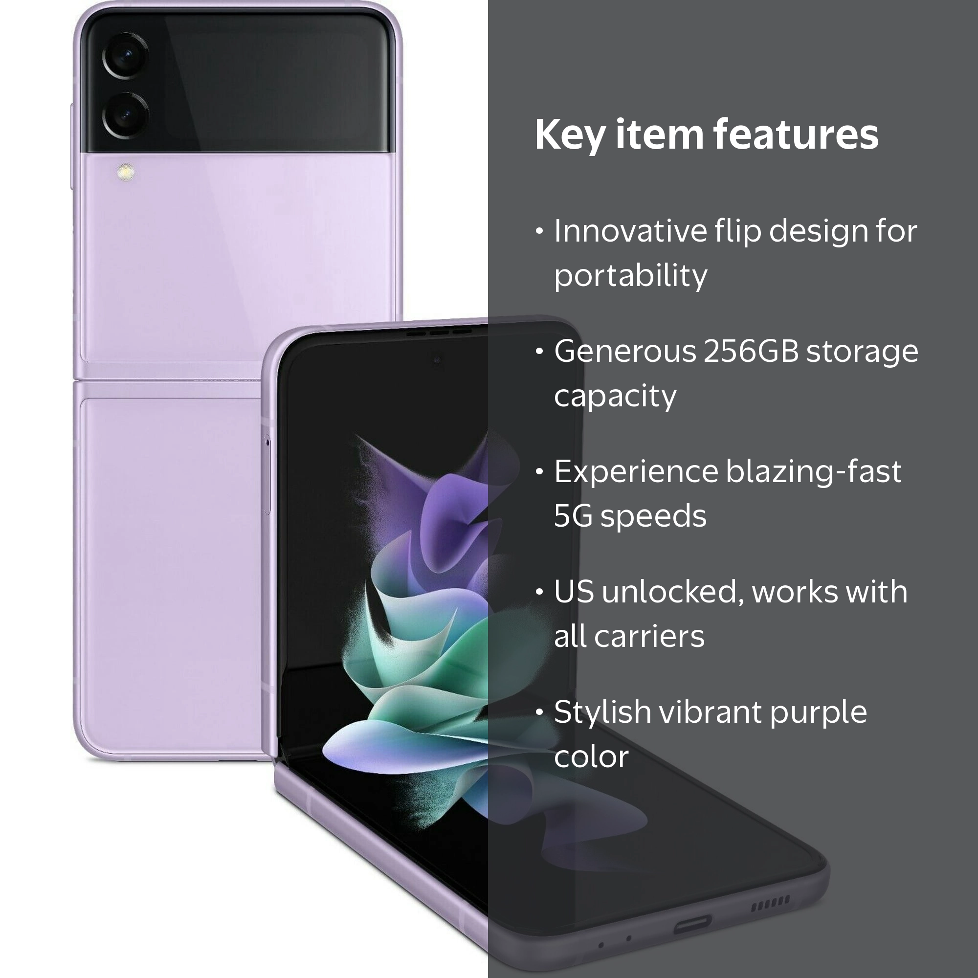 Samsung Galaxy Z Flip 3 5G, Purple, 256GB, Factory Unlocked