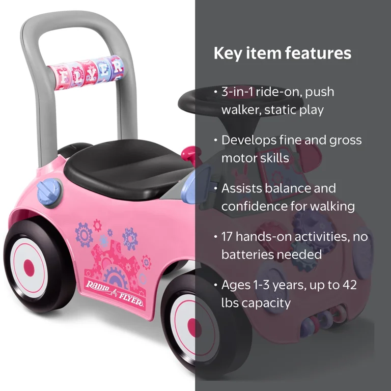 Radio Flyer Creativity Car, Toddler Ride-on Push Walker, Pink