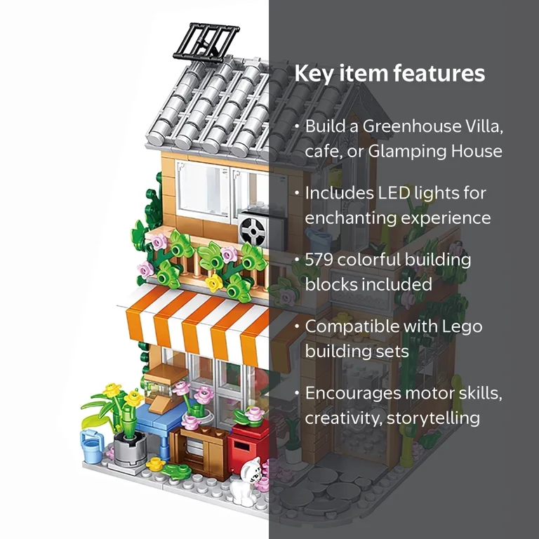 NAYIHOOP Greenhouse Holiday Villa Building Sets with LED for Girls