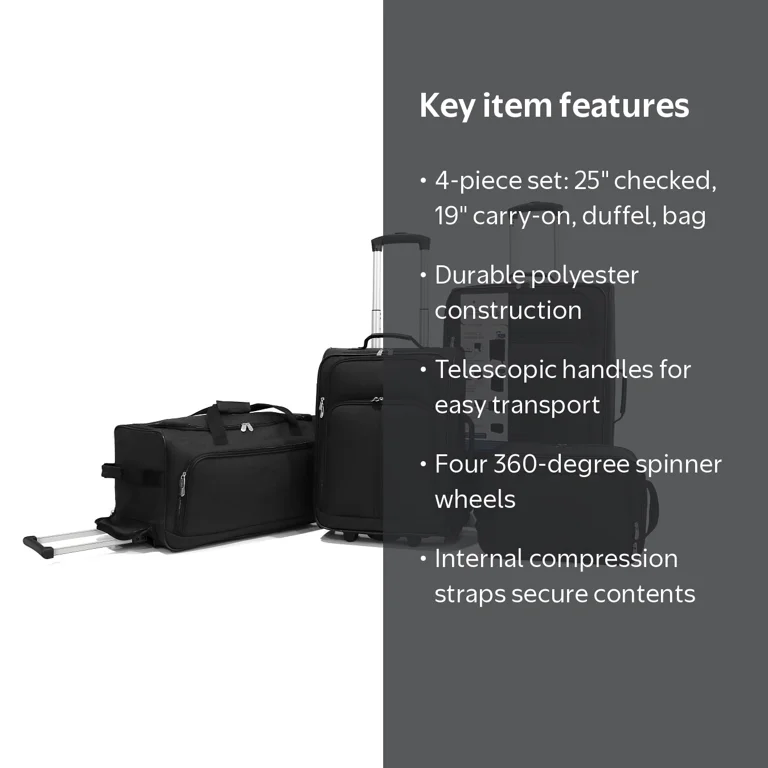 Protege 4-Piece Softside Luggage Set, Black - Walmart.com