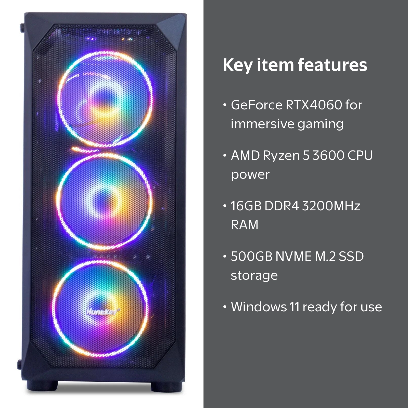 MXZ Gaming PC, AMD Ryzen 5 3600 3.6GHz, GeForce RTX 4060, 16GB