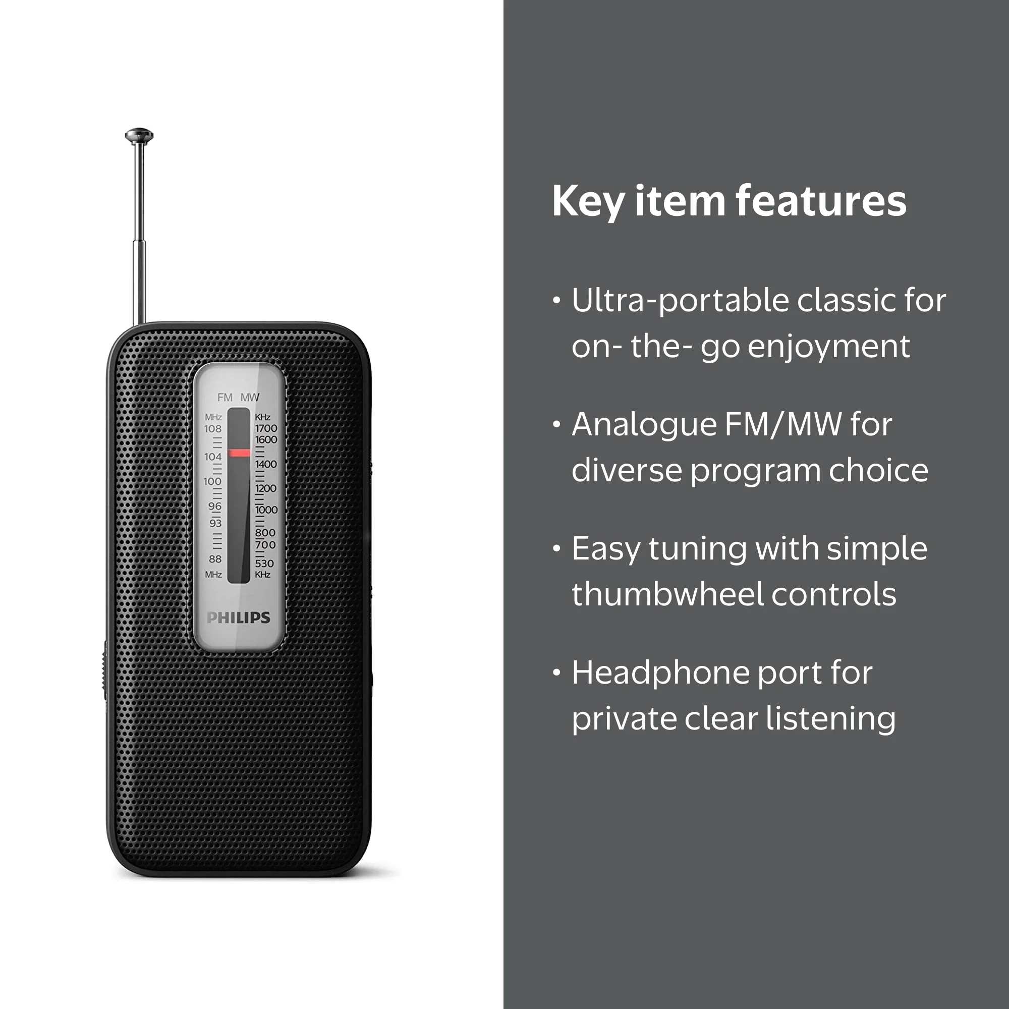 Philips Portable AM/FM Radio Battery Operated TAR1506 - Walmart.com