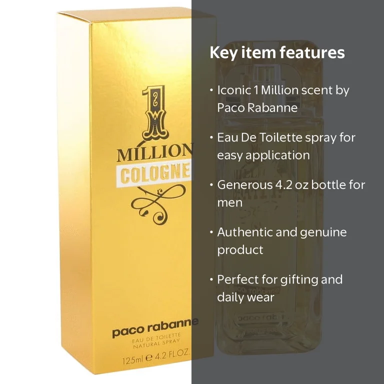 Paco Rabanne 1 Million Cologne Eau De Toilette Spray for Men 4.2
