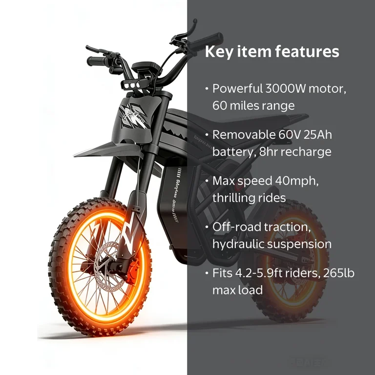 3000W(Peak) Riding'times GT54 PRO Electric Dirt Bike for Teens