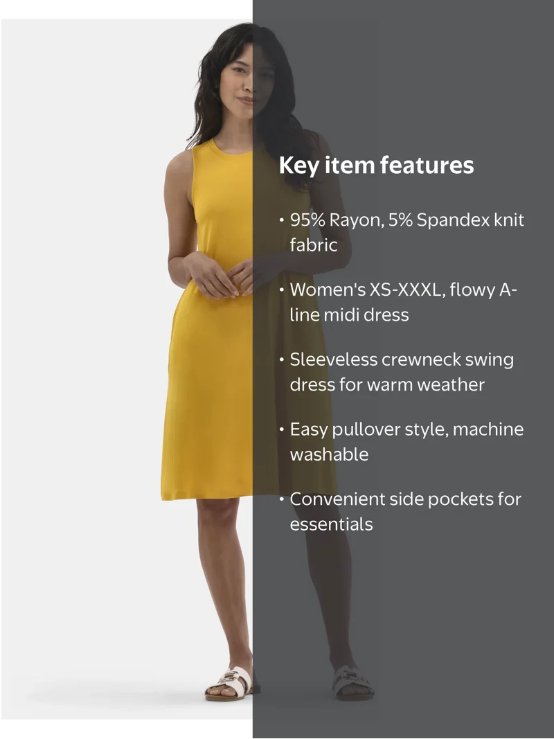 time and tru sleeveless knit dress Women's Swing Dress, Mini, Size XS-XXXL, Soft Stretch Fabric Style_Pants