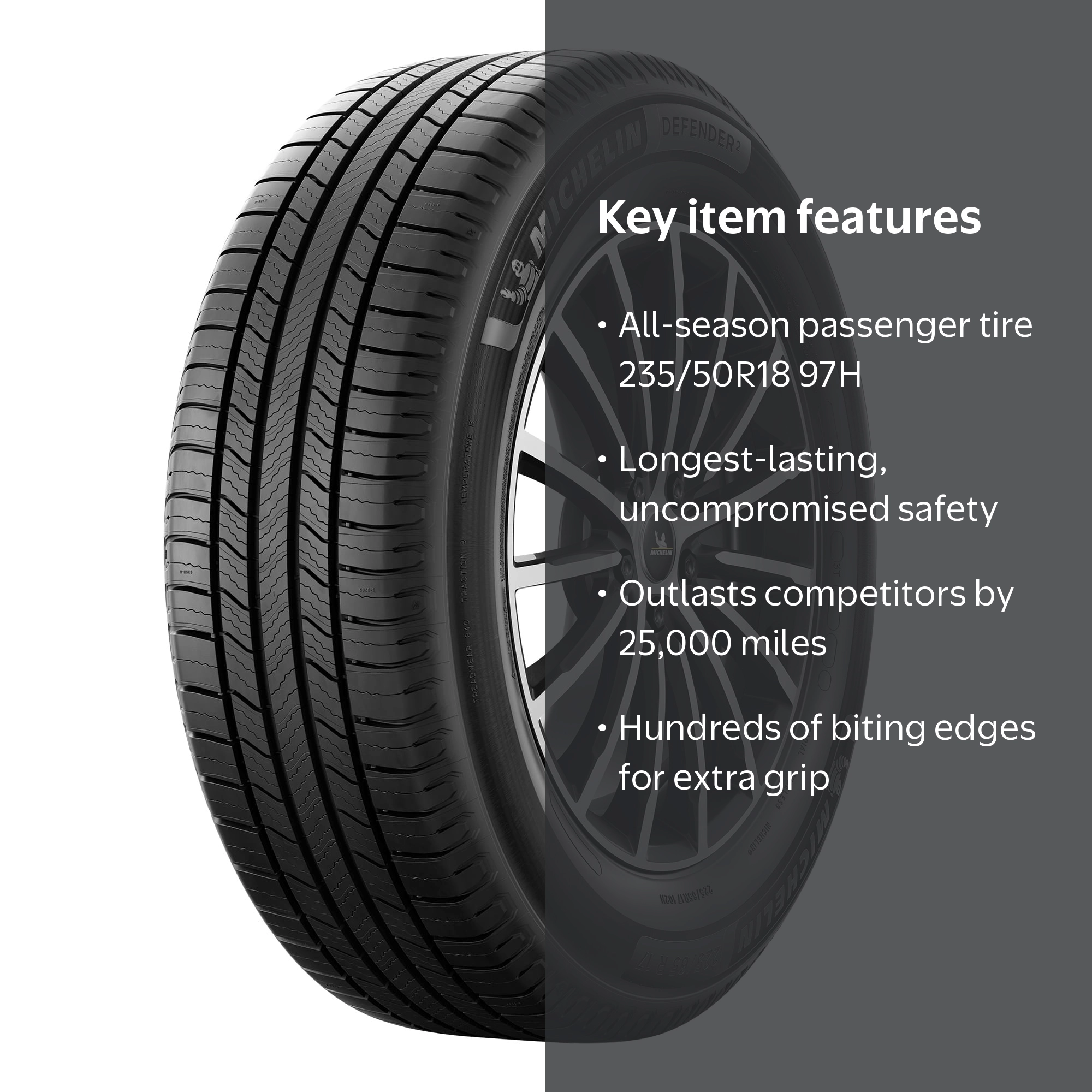 Michelin Defender 2 All-Season Tire, 235/50R18 97H, Quiet Ride