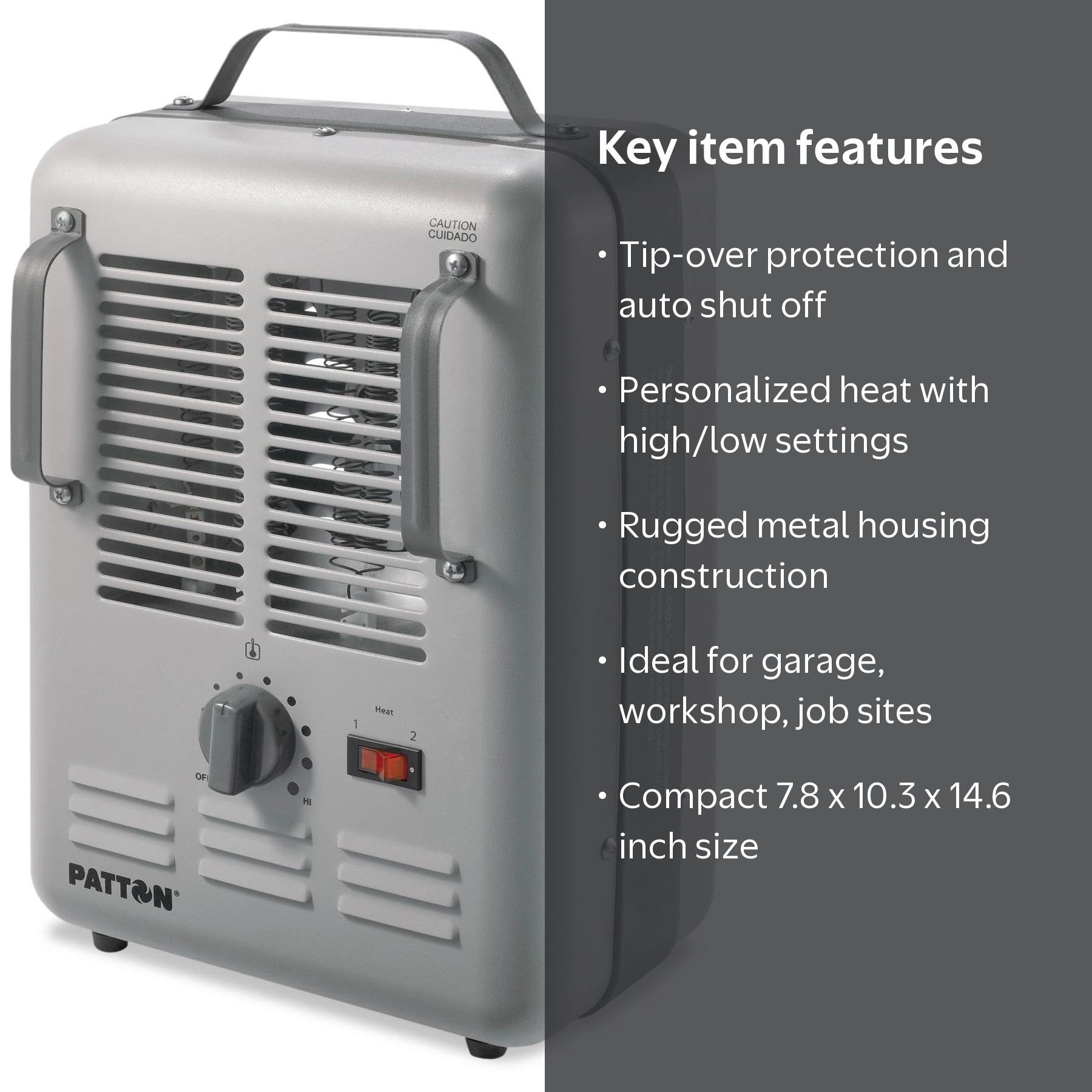 Patton Utility Heater, 7 7/10 x 10 3/10 x 14 3/5 Inches, Gray