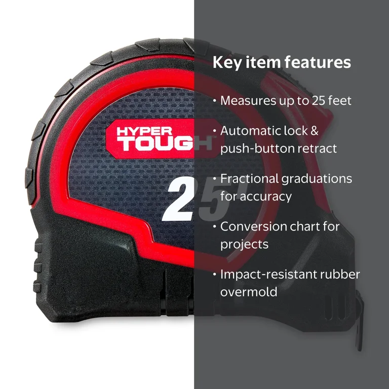 Hyper Tough 25ft Self Lock Steel Tape Measure Automatic Blade Lock