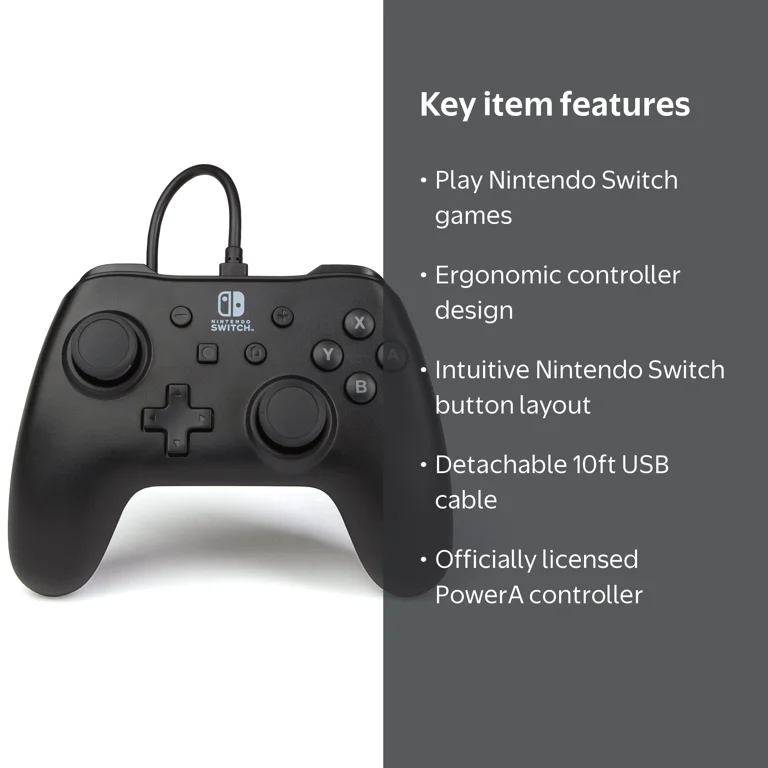 PowerA, Wired Controller for Nintendo Switch, Model RRK150, Black