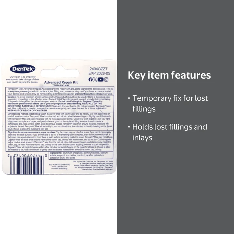 DenTek, Temparin Lost Filling Repair, 2.2 oz, White - Walmart.com
