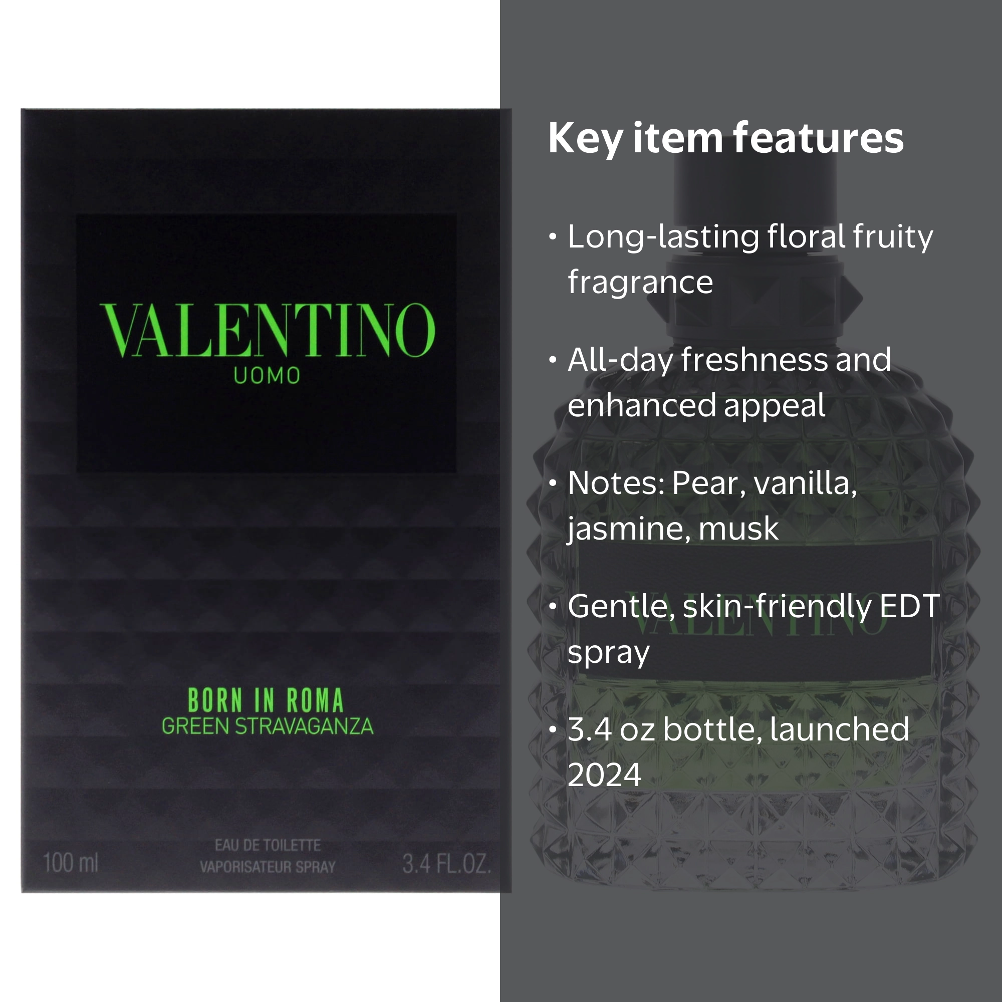 Valentino Men's Born in Roma Green Stravaganza EDT Spray, Bergamot