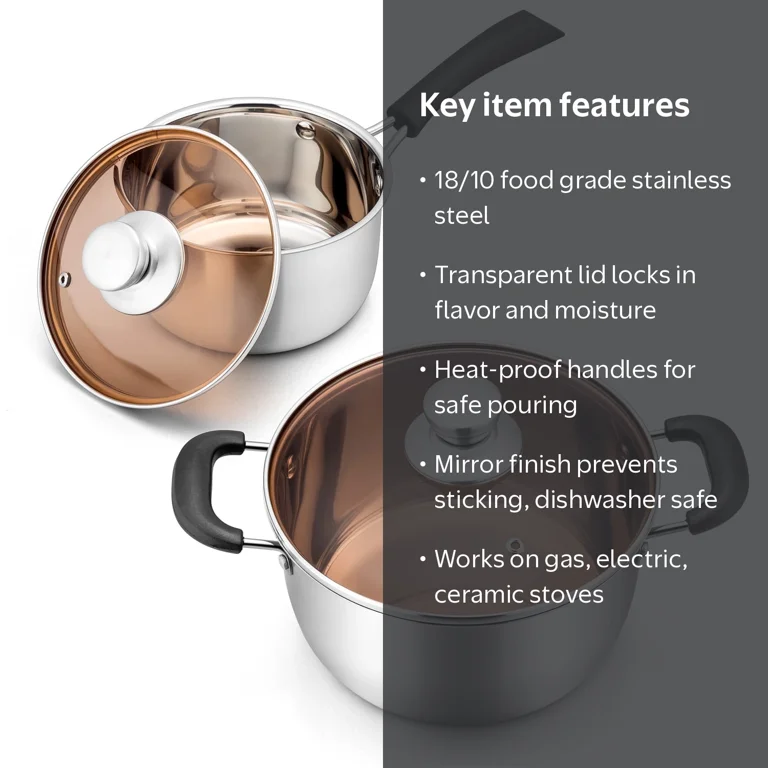 Walchoice, Stainless Steel Saucepan and Stockpot Set, 2 QT, 4 QT