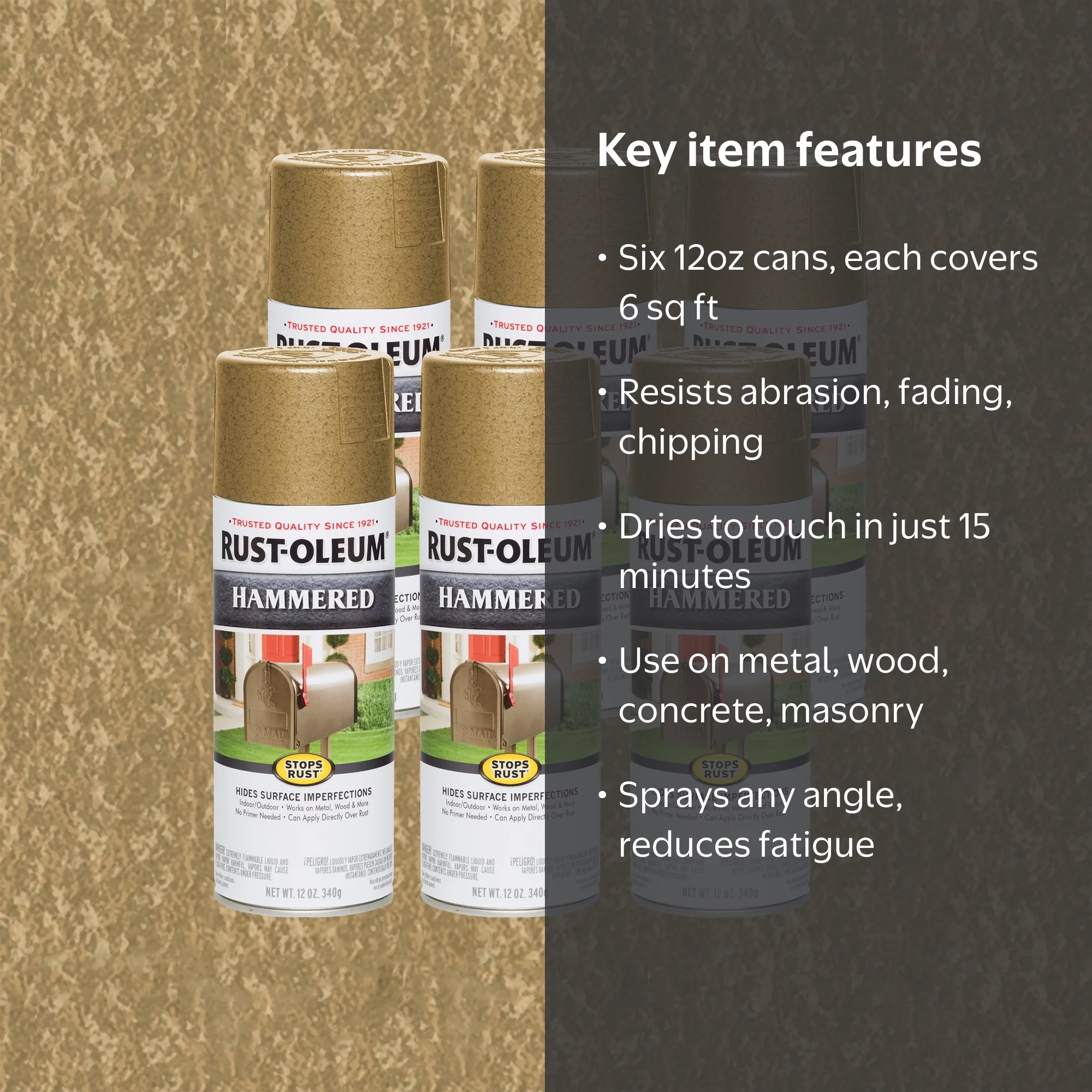 6 Pack, Gold Rush, Rust-Oleum Stops Rust Hammered Protective