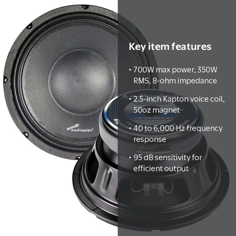 Audiopipe 10-Inch 700 Watt Sound System Amp Mid-Range Dynamic Car