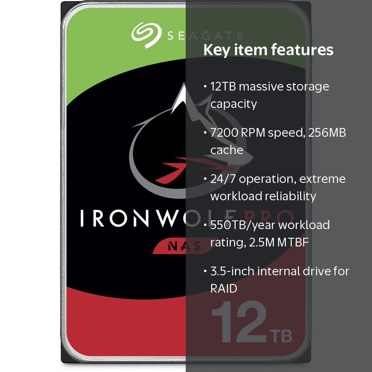 Seagate IronWolf Pro 12TB NAS HDD Drive, 7200 RPM, 256MB Cache