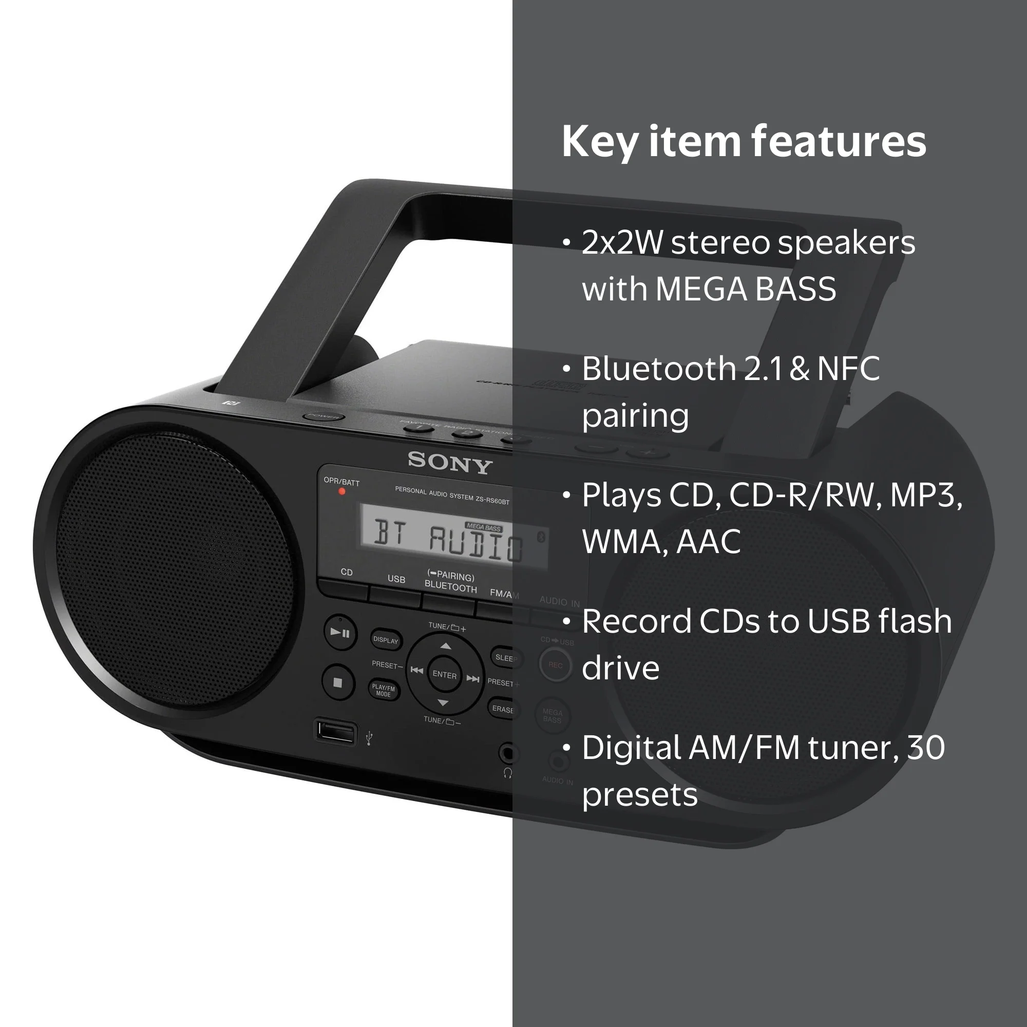 Sony Bluetooth Stereo CD/Radio Boombox with AM/FM, Headphone Jack