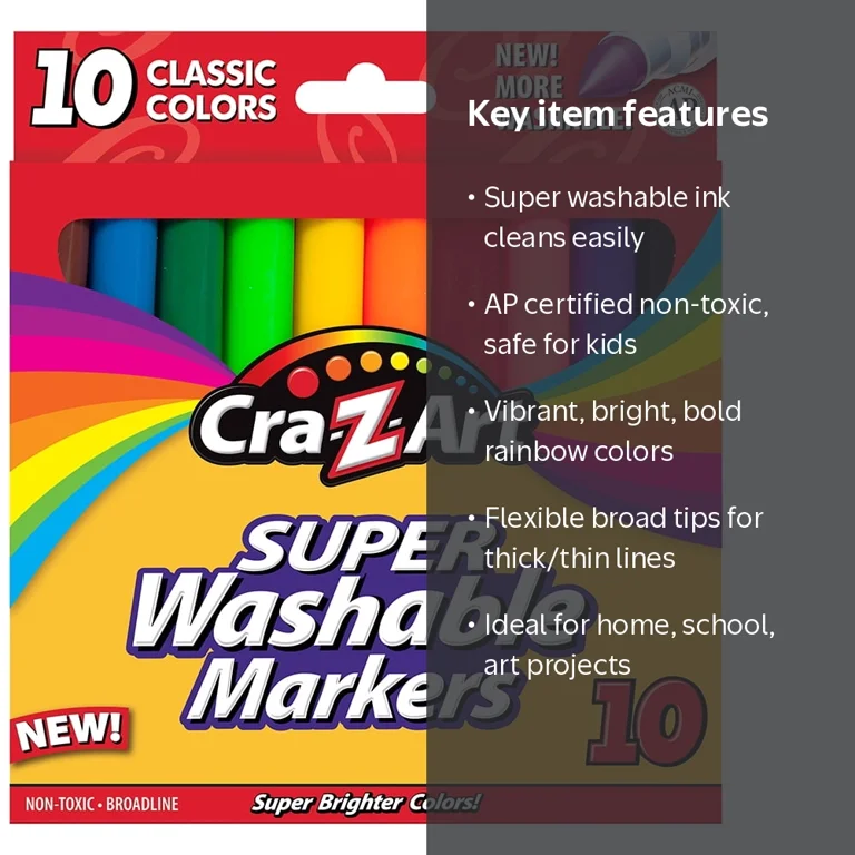 Cra-Z-Art Classic Multicolor Broad Line Washable Markers, 10ct