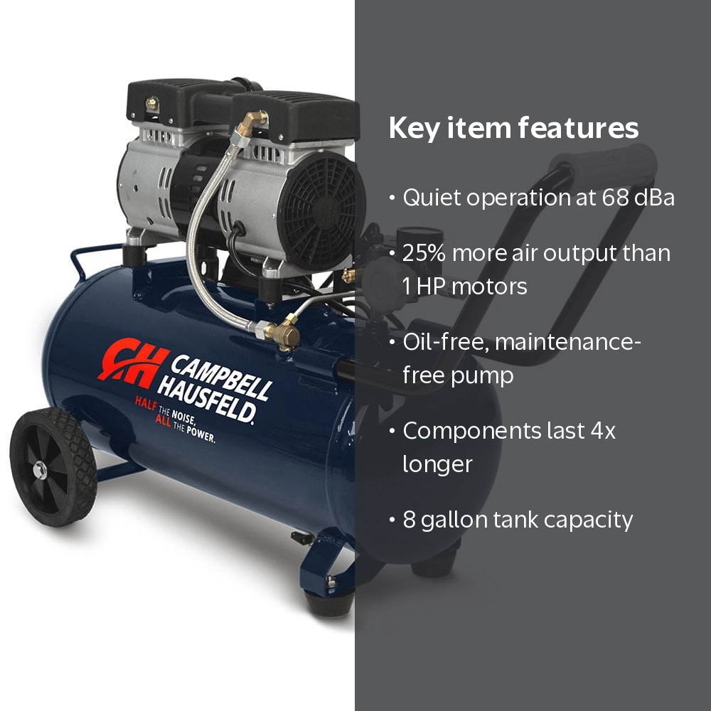 Campbell Hausfeld Quiet Series 1 HP 8 Gal Air Compressor - Walmart.com