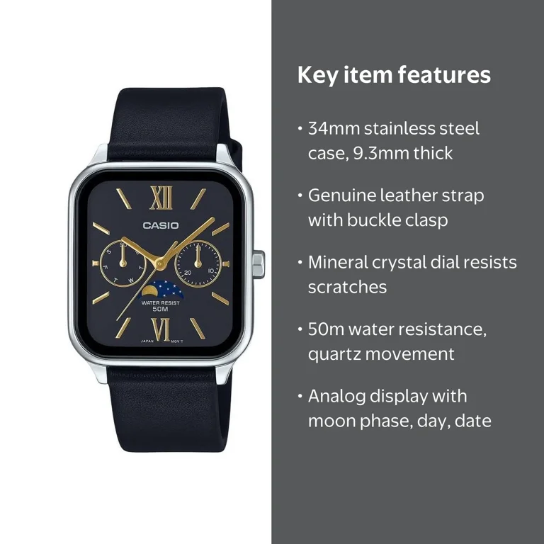 Casio Men's Black Leather Strap Analog Wristwatch, MTP-M305L-1A2V