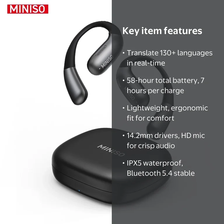 MINISO X28 Wireless Bluetooth 5.4 Open-Ear Earbuds, AI Translator