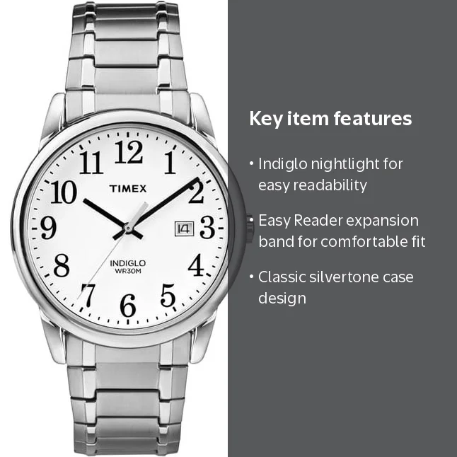 Indiglo by Timex Men's Wristwatch, Silver, WR30M - Walmart.com