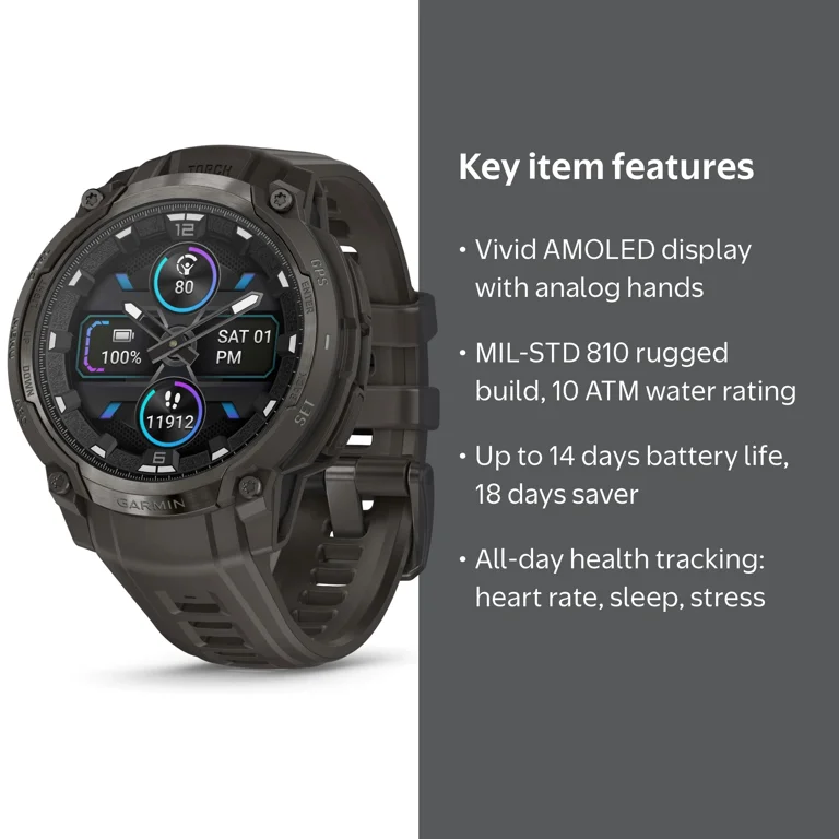 GARMIN, Rugged Hybrid GPS Smartwatch, AMOLED display, Black