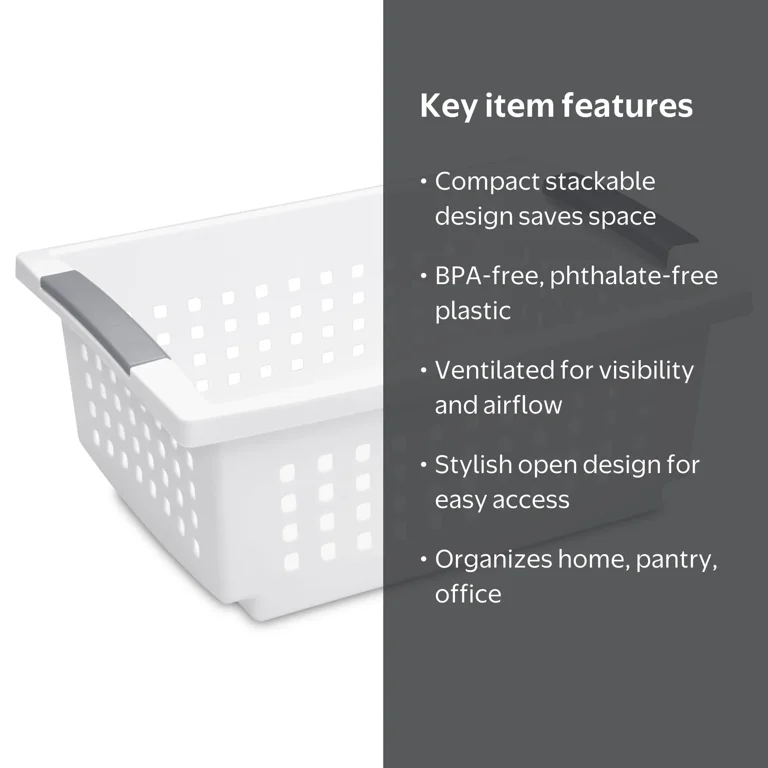 Sterilite Medium Stacking Basket, Open Plastic Bin, Space Saving