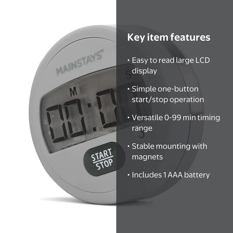 Mainstays Digital Kitchen Timer, Magnetic Count Up Count Down