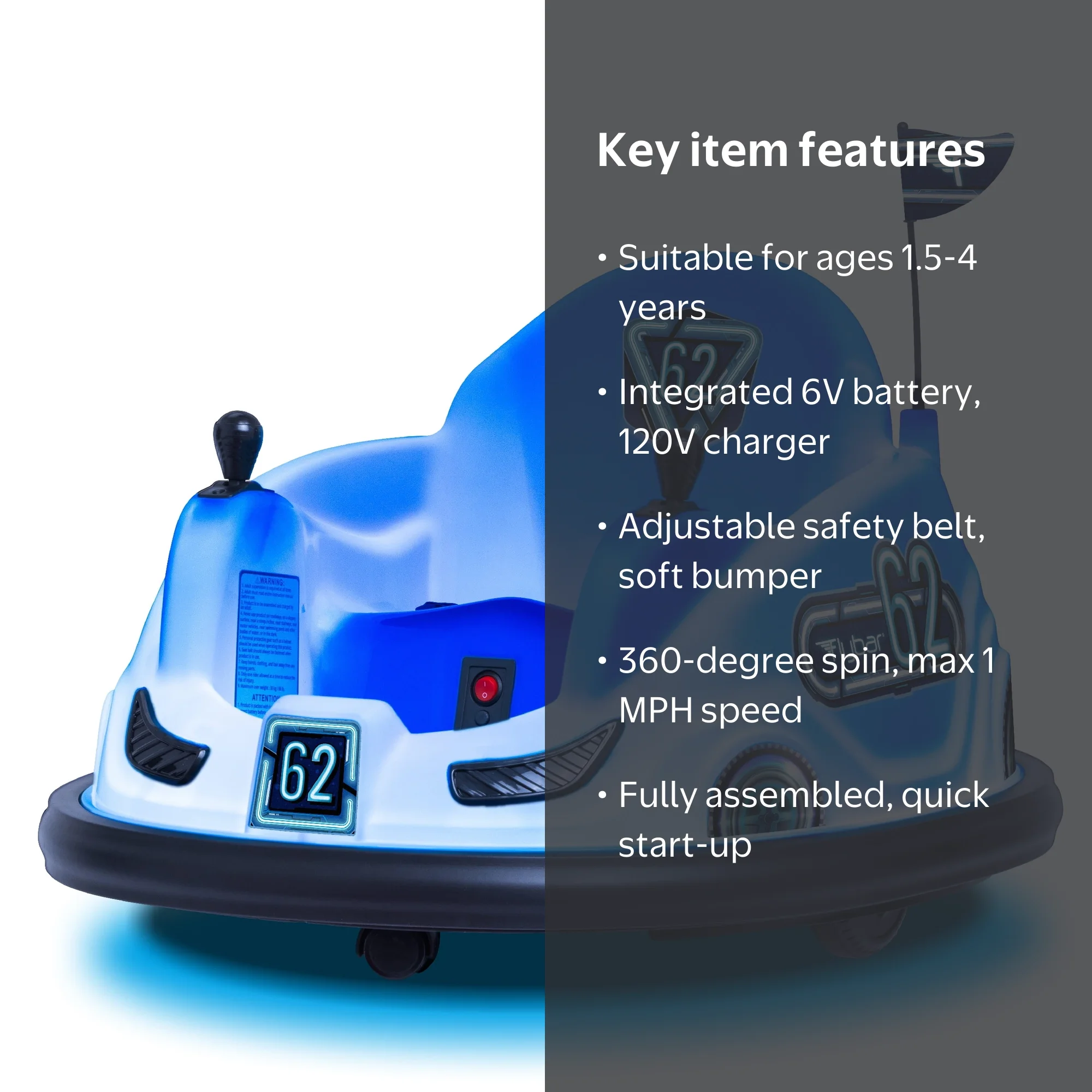 Flybar 6V Blue Glow Bumper Car Ride on for Children 1.5+ - Walmart.com