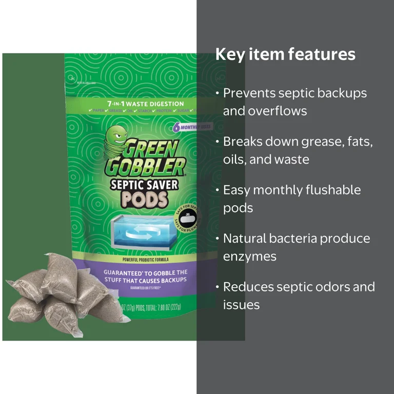 Green Gobbler, Septic Tank Treatment Pacs, 6 Pc Ct, Pre-Measured