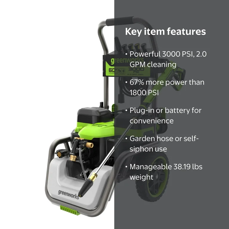 Greenworks Hybrid 60V 3000 PSI at 2.0 GPM Electric Pressure Washer