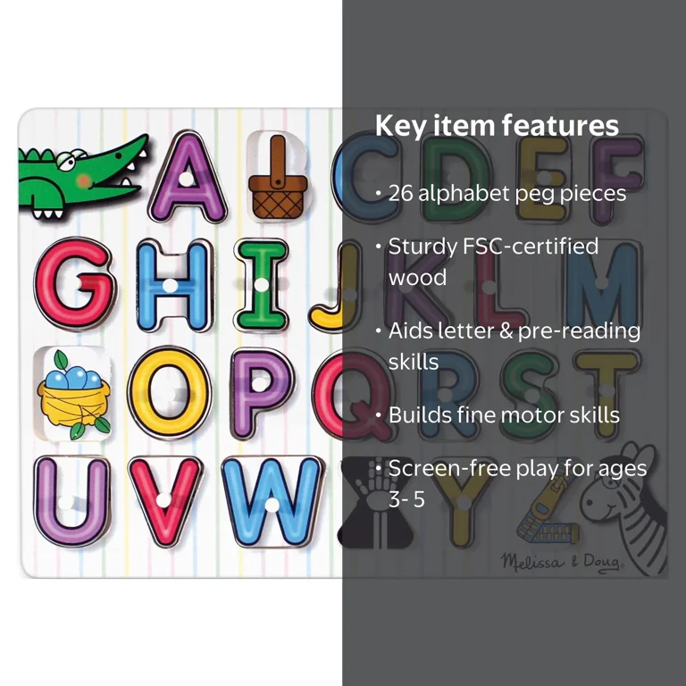 Melissa & Doug FSC Certified 26-Piece Wooden Alphabet Peg Puzzle