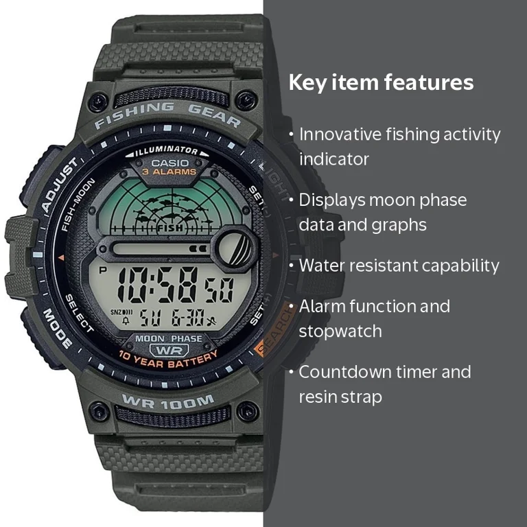 時計 CASIO PRO TREK Fishing Gear Moon Graph Casio, Fishing Timer and Moon Graph Watch, Green with Moon Phase