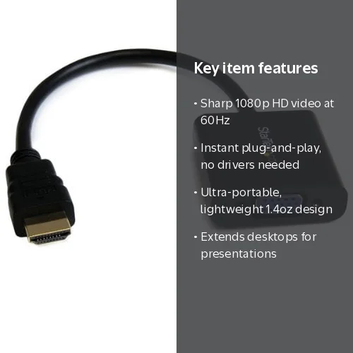 Startech IT, HDMI to VGA Adapter, Active 1080p 60Hz, No External