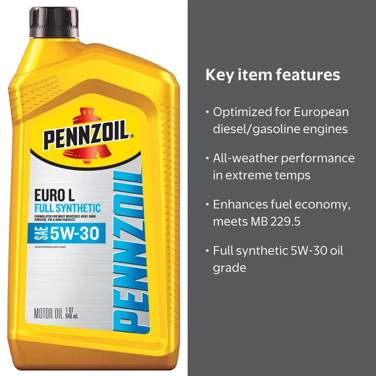 Pennzoil, Full Synthetic Motor Oil, 1 Quart, 5W-30 Euro L
