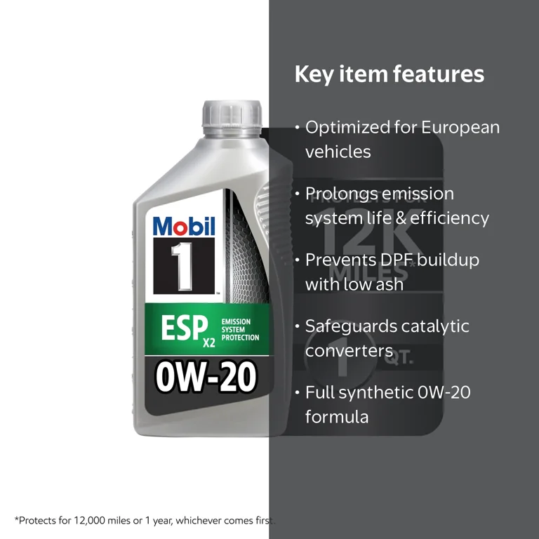 3 pack) Mobil 1 ESP X2 Full Synthetic Motor Oil 0W-20, 1 Quart