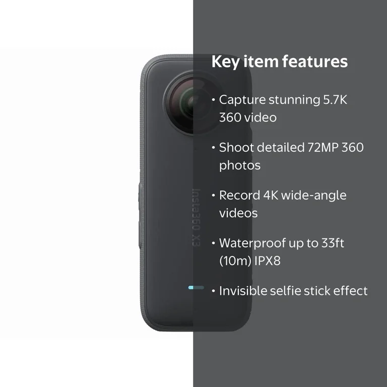Insta360, Pocket 360 Action Camera, 5.7K 360° Video, Waterproof