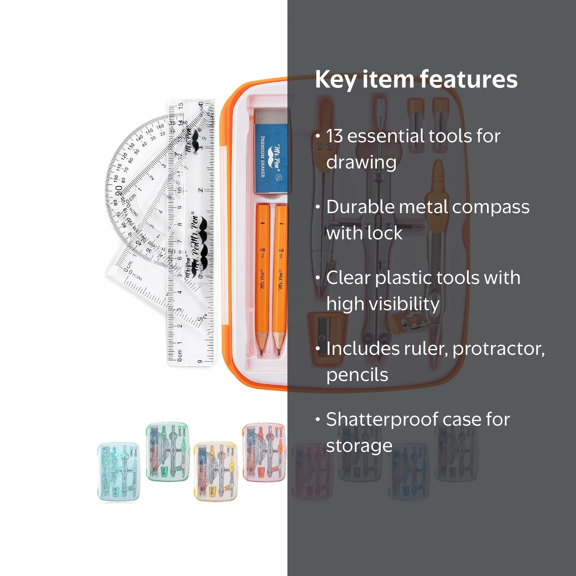 Mr. Pen- Geometry Set, 13 pcs, Compass for Geometry Compass