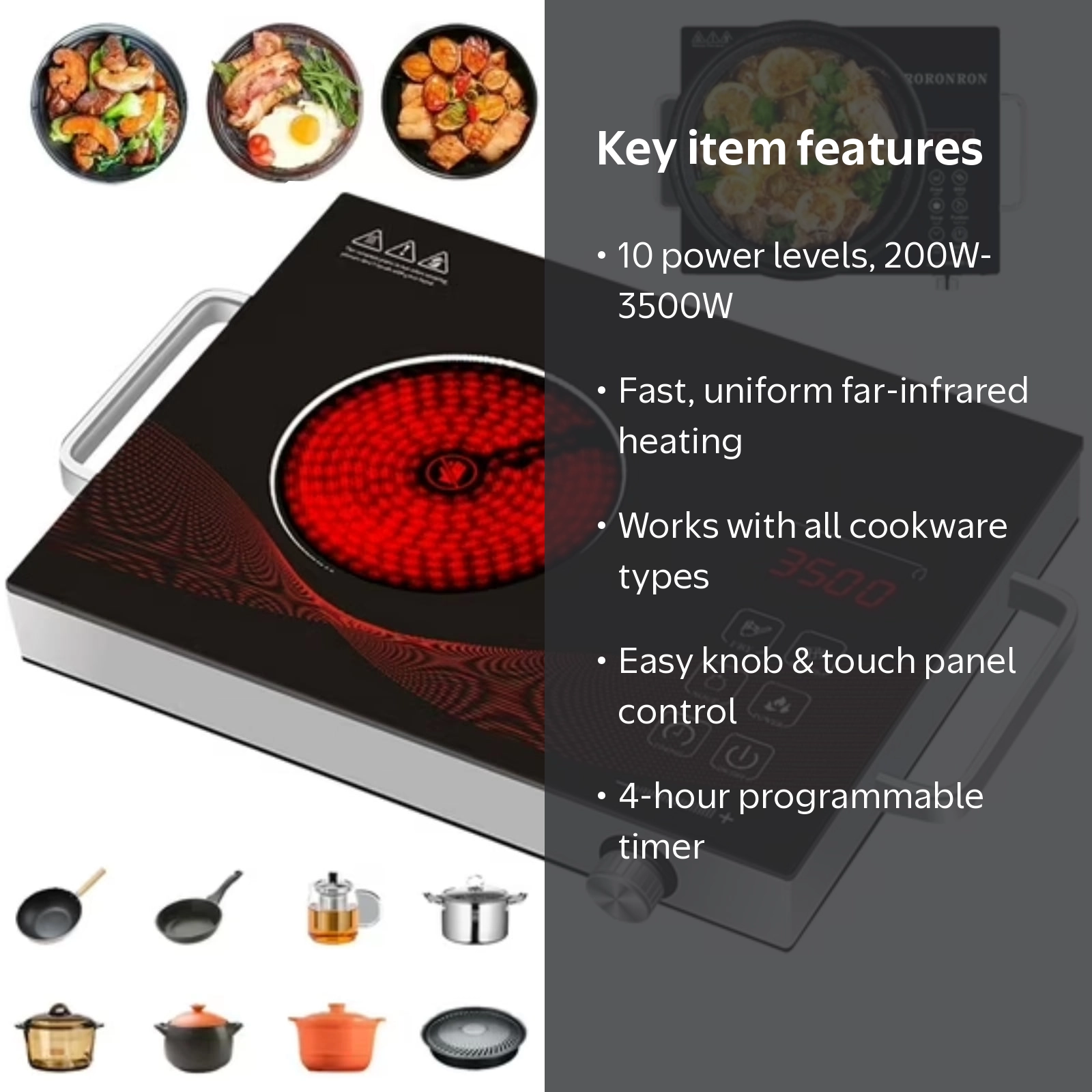 Hinzonek 3500W Electric Hot Plate Ceramic Stove Infrared Induction