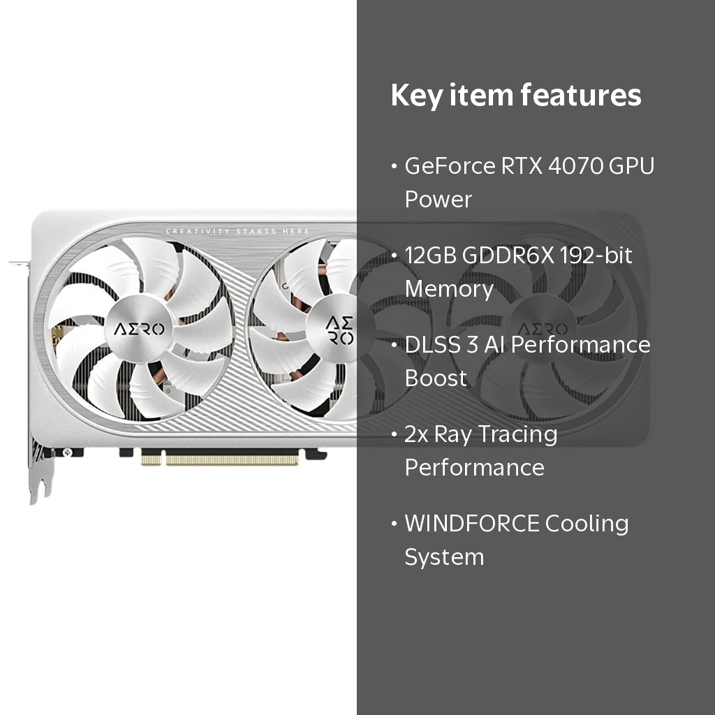 GIGABYTE GeForce RTX 4070 AERO OC V2 12G GPU, 3x Fans, 12GB GDDR6X