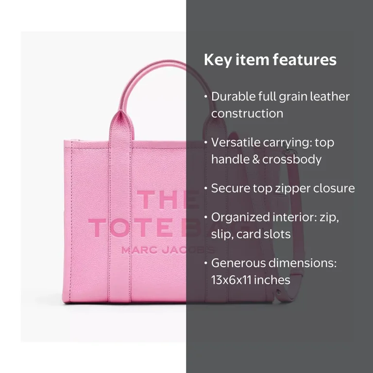 Marc Jacobs Womwns The Leather Medium Tote Bag Fluro Candy Pink