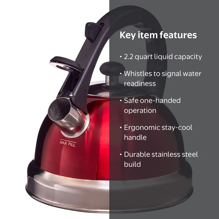 Mr. Coffee Claredale 2.2 Qt Whistling Stainless Steel Tea Kettle