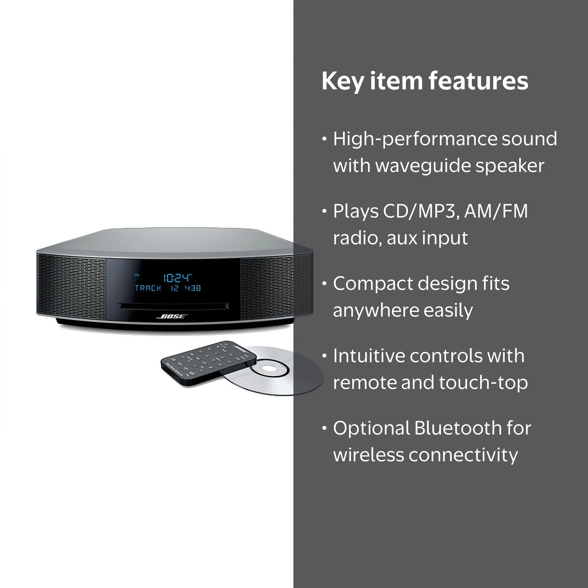 Bose Wave Music System IV - Silver, CD/MP3 Playback, AM/FM Tuner