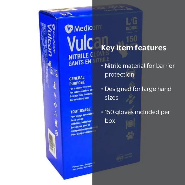 Vulcan Tools Medicom Vulcan Nitrile Gloves, Large, 150 Count