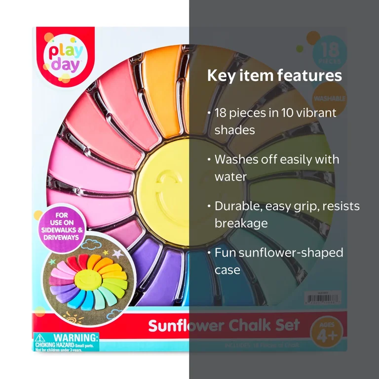 Play Day Sunflower Sidewalk Chalk Set 18-Piece Multicolor