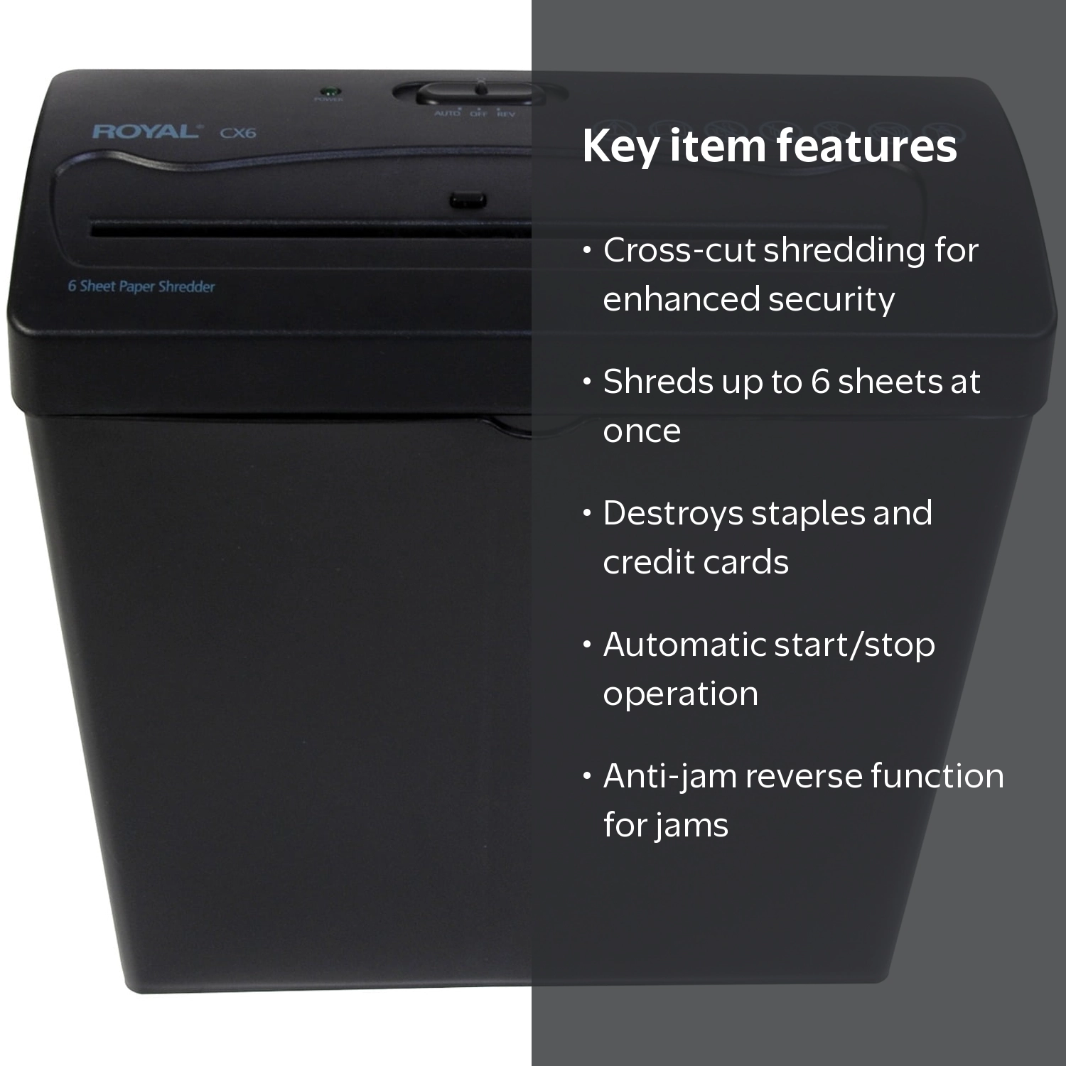Royal CX6 6-Sheet Crosscut Shredder with Lift-off Wastebasket